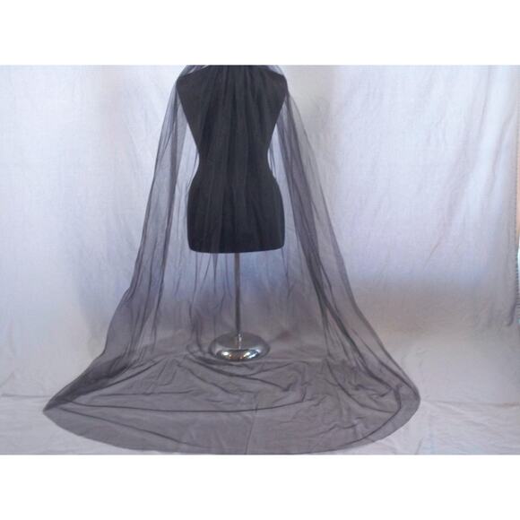 Black Cathedral Cut Edge Bridal Wedding Veil with Comb Costume Goth Gothic veil - Picture 1 of 8